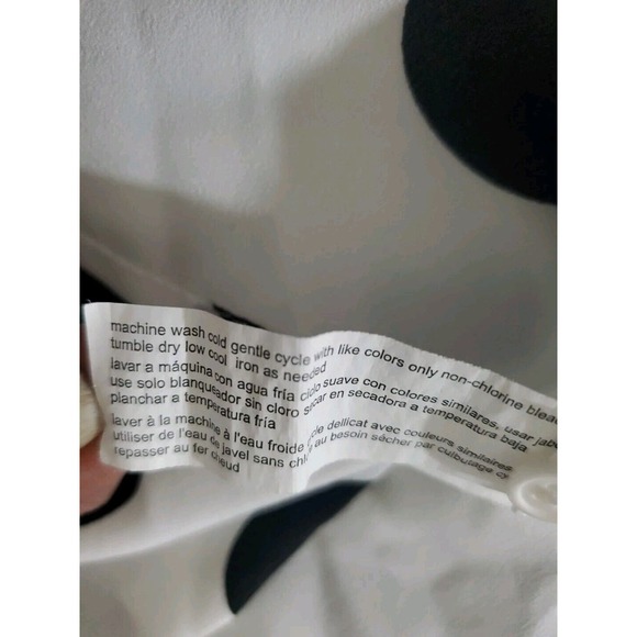 Eloquii 24 White Black Polka Dots Tie At Neckline Button Down Long Sleeve Blouse - Picture 10 of 11